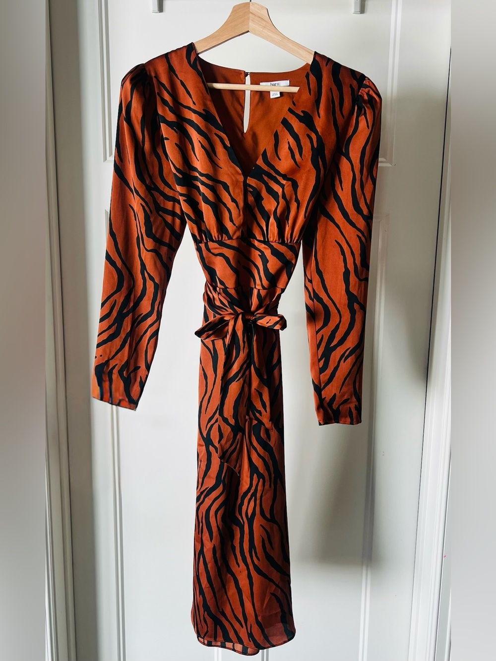Bar III Rust and Black Zebra-Print Wrap Midi Dress